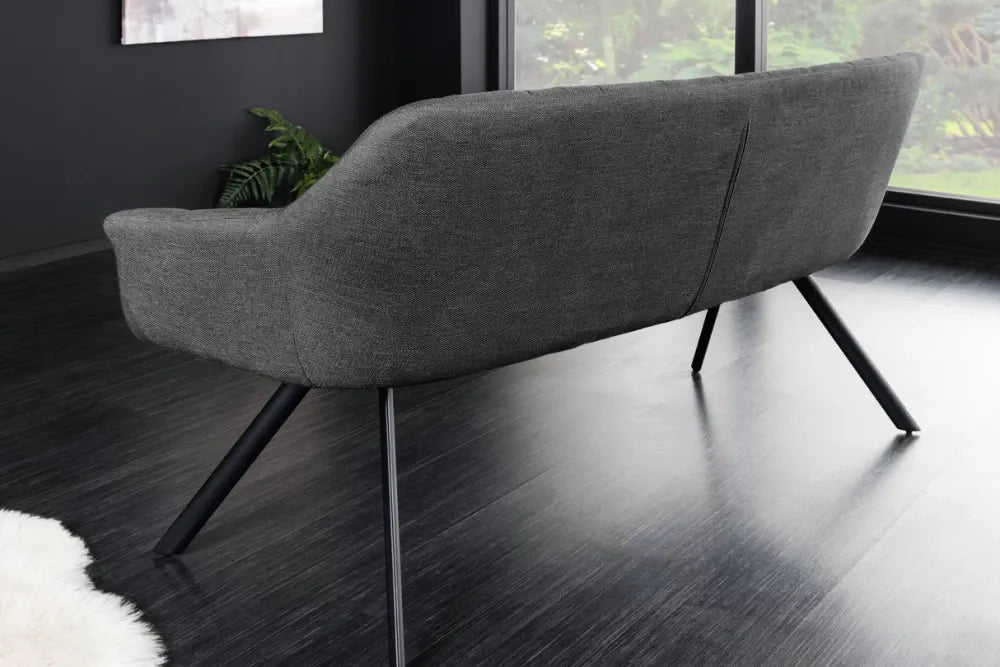 Banca din Metal Negru si Catifea Gri inchis H85xL165cm Papillon