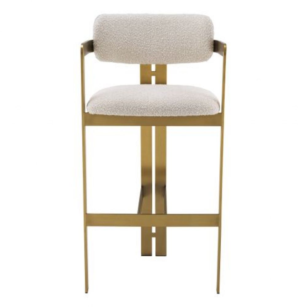 Scaun de bar tapitat cu Boucle Crem cu picioare din Metal Auriu H107xL53xA45cm Donato