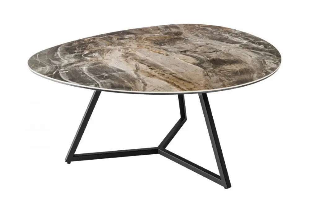 Masuta de cafea Asimetrica din Ceramica Maro taupe si Metal Negru L90xH40cm Marvelous