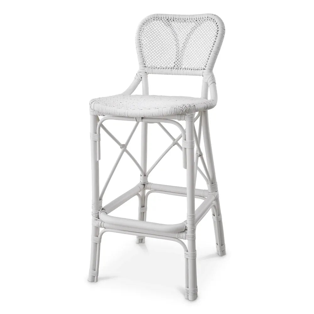 Scaun de bar din Ratan Alb L48xA50.5xH104.5cm Colony Eichholtz