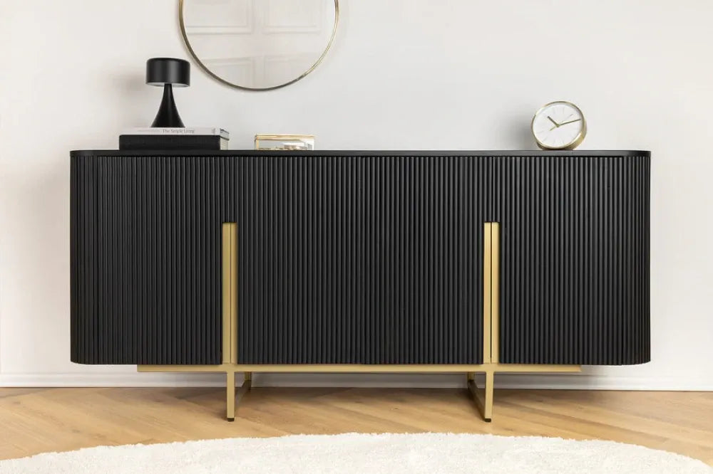 Comoda din Lemn de mango Negru si Metal Auriu L160xH75cm GATSBY