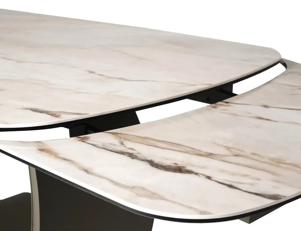 Masa extensibila din Metal Cupru si Sticla securizata+Ceramica Bej lucios L198-274xH76cm Casablanca
