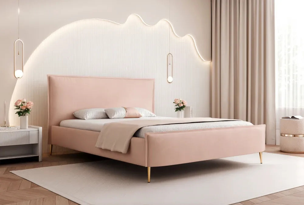 Pat 140 x 200 tapitat cu Catifea Dream velvet Roz Talo