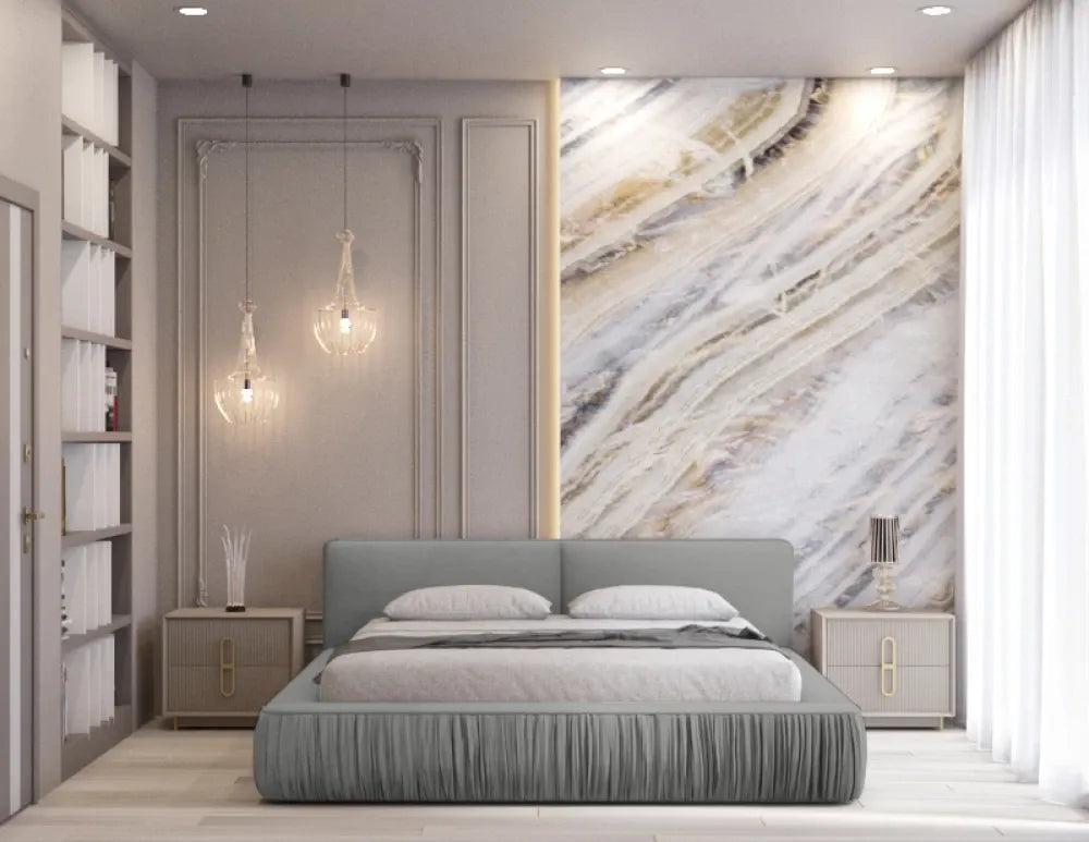 Pat 180x200cm tapitat cu Catifea Gri Naomi