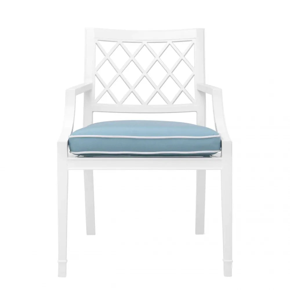 Scaun cu brate de exterior din Metal Alb si Stofa Albastru H87xL60xA66cm Paladium Eichholtz