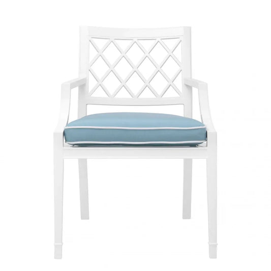Scaun cu brate de exterior din Metal Alb si Stofa Albastru H87xL60xA66cm Paladium Eichholtz