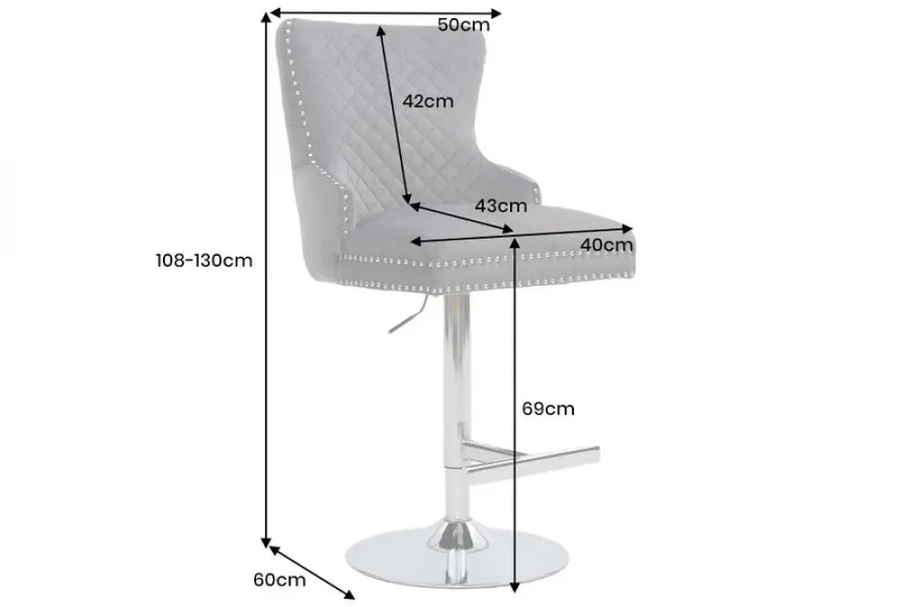 Set 2 scaune de bar din Otel inoxidabil Argintiu si Catifea Gri H108-130xL50cm Castle