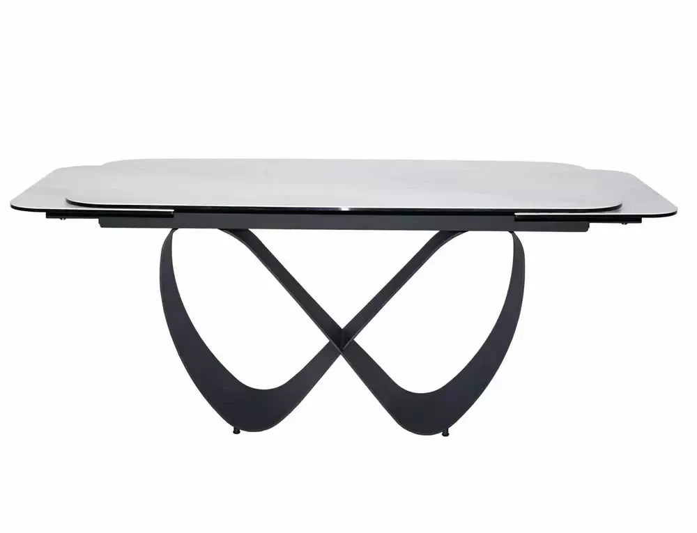 Masa Extensibila de 12 persoane din Sticla securizata+Ceramica Alb nature cloud si Metal Negru mat L160-240xH76cm Infinity