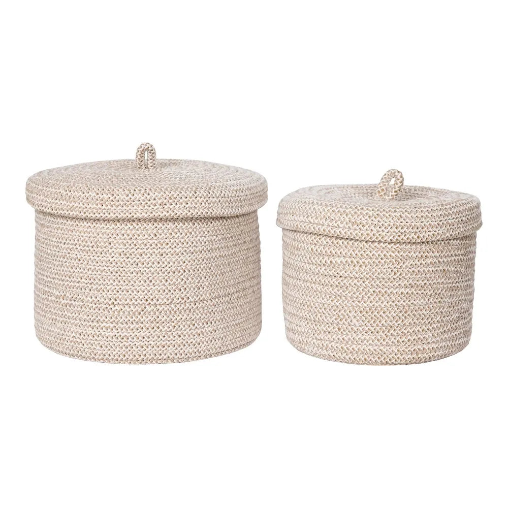 Set 2 cosuri depozitare cu capac din Bumbac Bej H14/16xL18/22cm Sebal