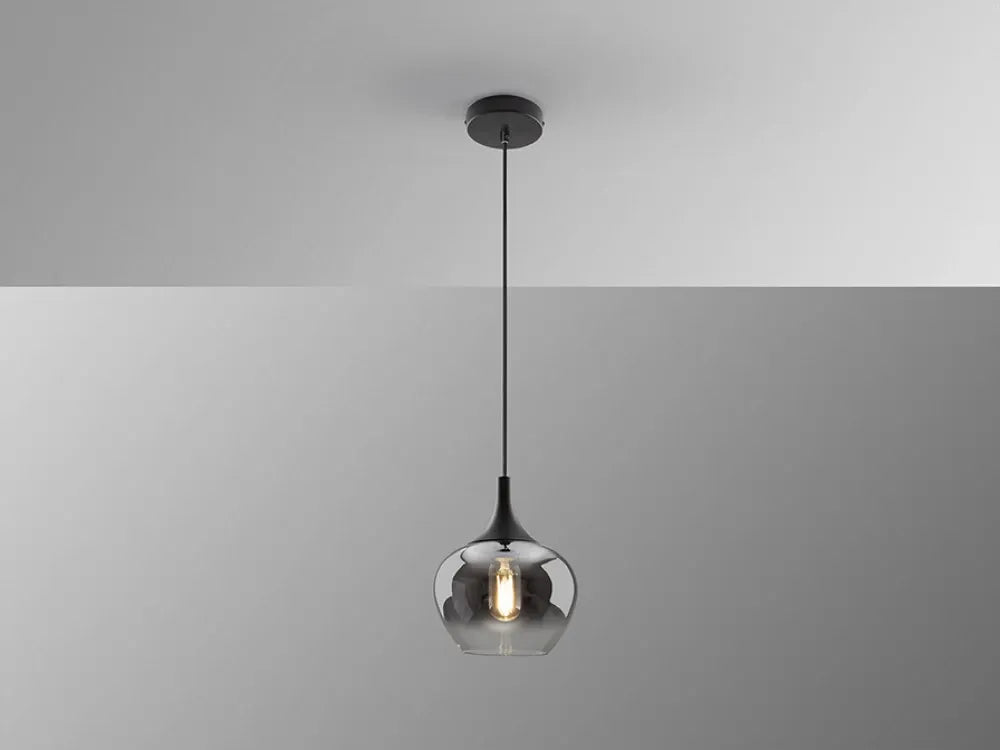 Pendul din Metal Negru si Sticla Fumuriu H145xD19cm Opaz
