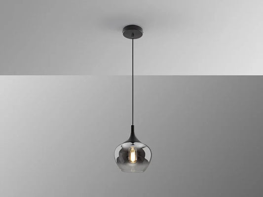 Pendul din Metal Negru si Sticla Fumuriu H145xD19cm Opaz