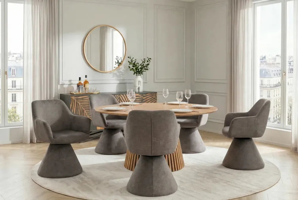 Scaun pivotant din Catifea Gri Stone si Metal/Lemn Hx79Lx61xA62cm Ambiento