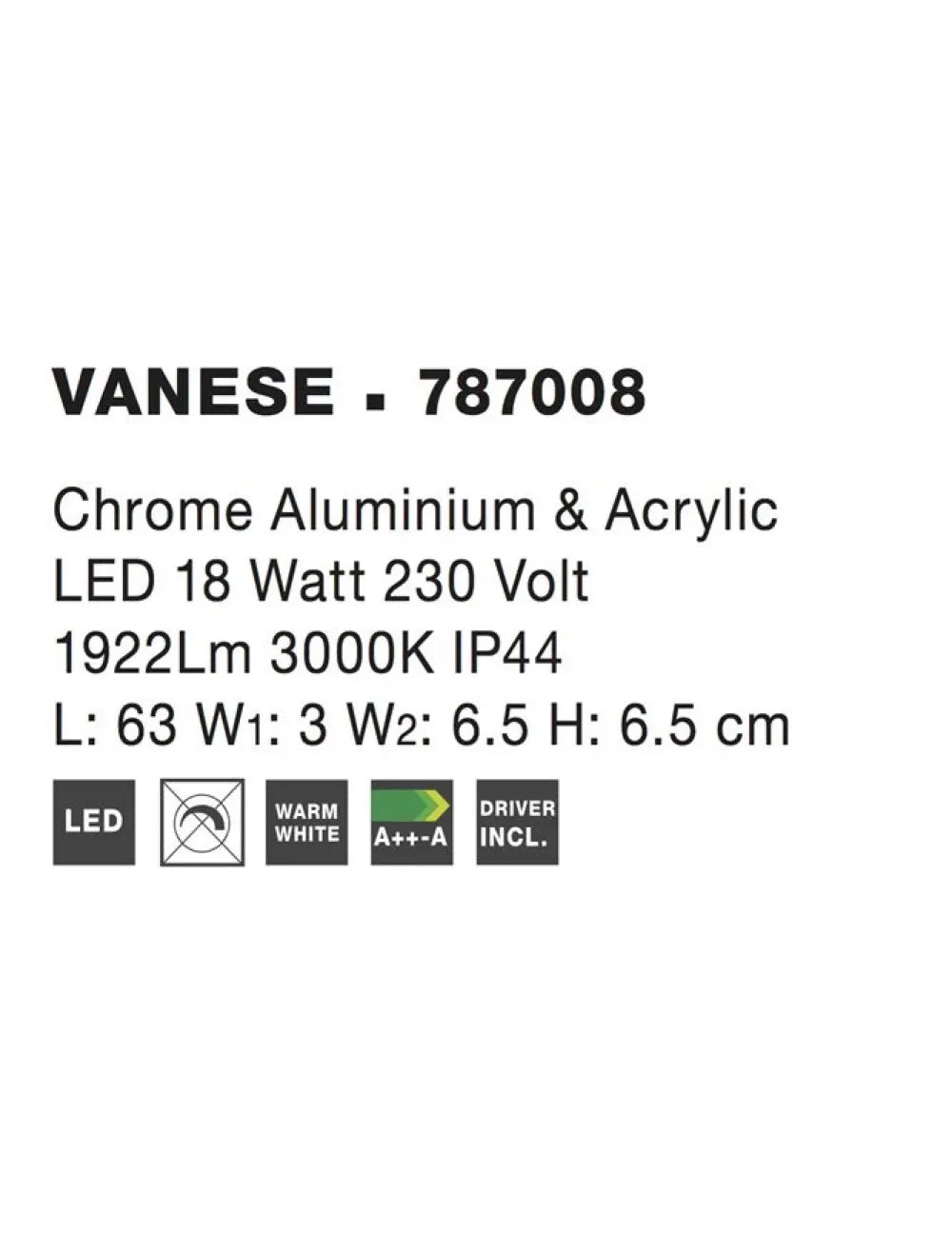 Aplica de perete structura din Aluminiu Argintiu si abajur din Acrilic Alb H6.5xL63cm IP44 18W 1922lm 3000k VANESE