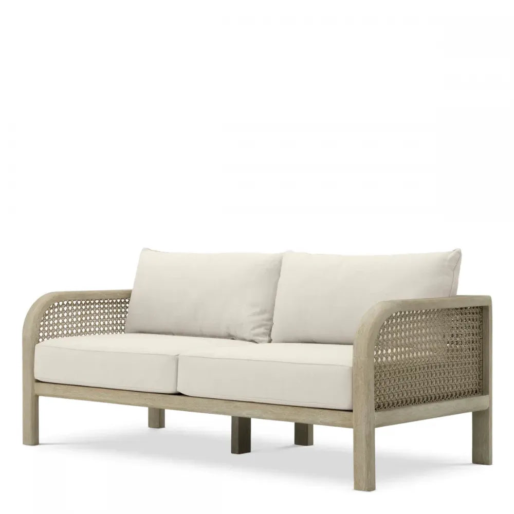 Canapea de exterior din Lemn de tec Gri si Stofa Bej H88xL194cm Julian S Eichholtz