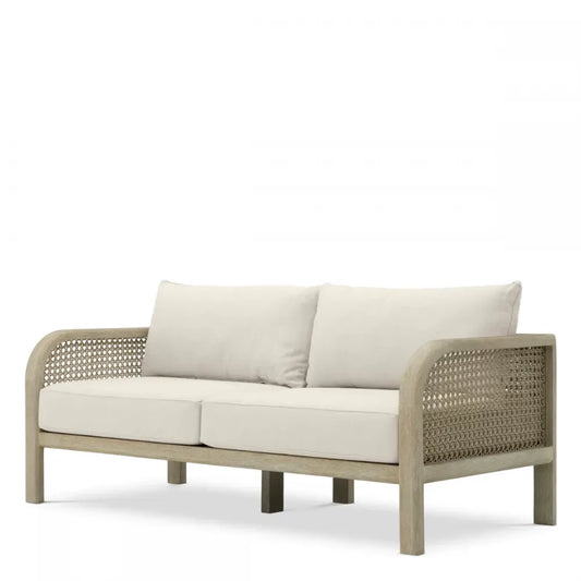 Canapea de exterior din Lemn de tec Gri si Stofa Bej H88xL194cm Julian S Eichholtz