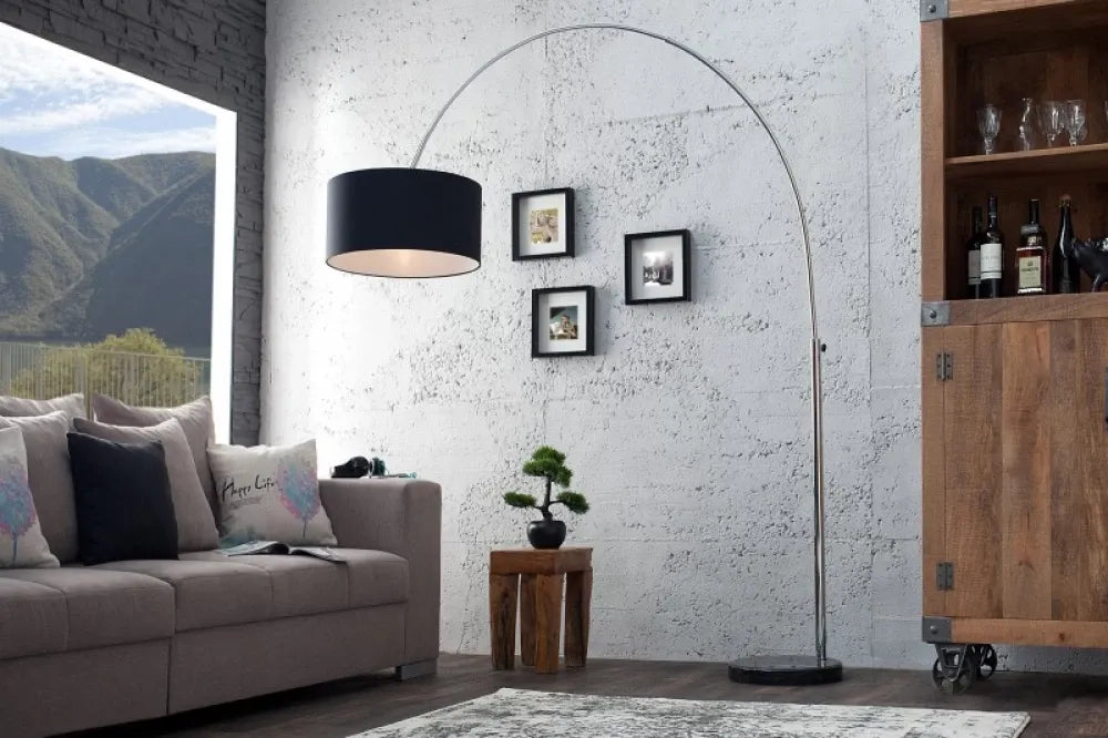 Lampa de podea din Metal Argintiu si Textil Negru H170-200xL170-180cm Big Bow