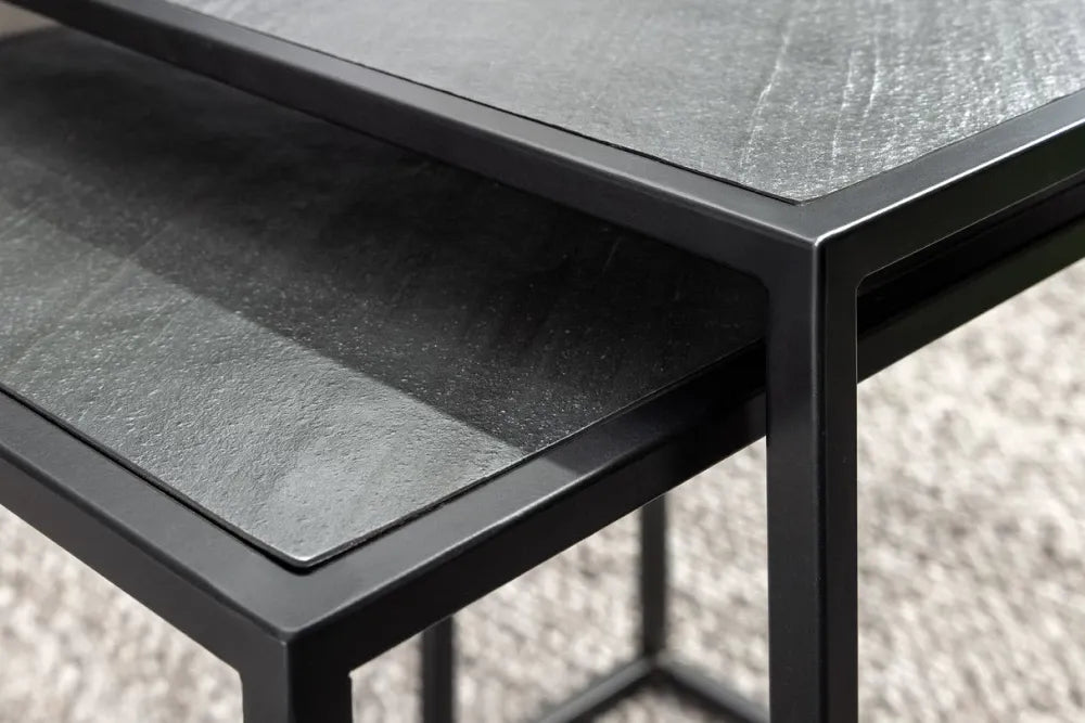 Set 2 masute de cafea din MDF Negru cu efect de marmura si Metal Negru L40/45xH53/58cm Mountain soul