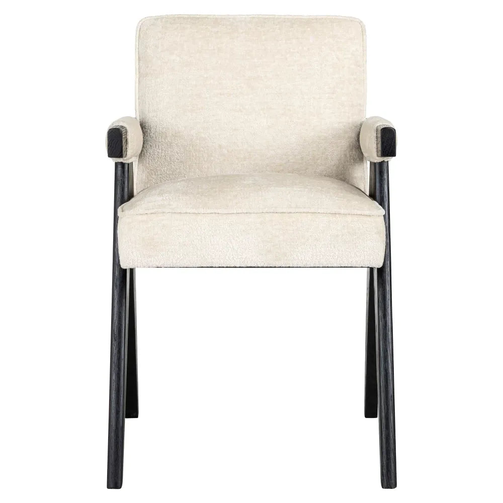 Scaun tapitat cu Chenille Alb cu picioare din Lemn de frasin Negru H84xL56xA61cm Cooper Richmond Interiors