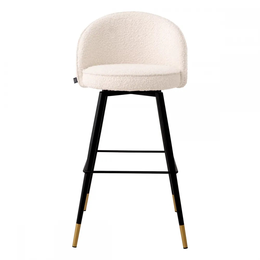 Set 2 scaune de bar pivotante tapitat cu Stofa boucle Crem cu picioare din Metal Negru/Auriu H103xL50xA55cm Cooper Eichholtz