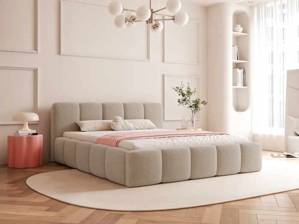 Pat 120 x 200 tapitat cu Stofa boucle Quelle Bej inchis Aeris