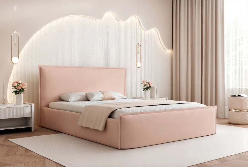 Pat 120 x 200 tapitat cu Catifea Dream velvet Roz Oria