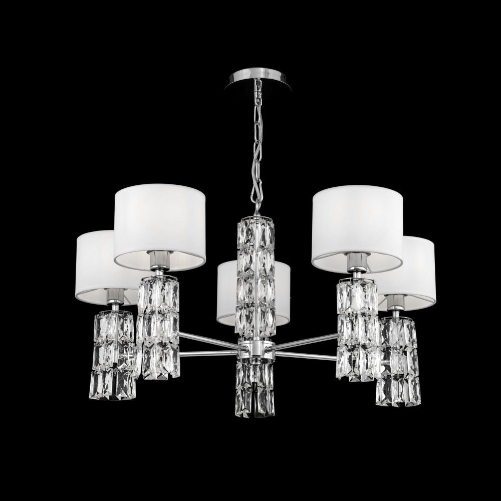 Candelabru rotund cu inaltime reglabila din Textil Alb cu 5 becuri D70xH81cm Talento