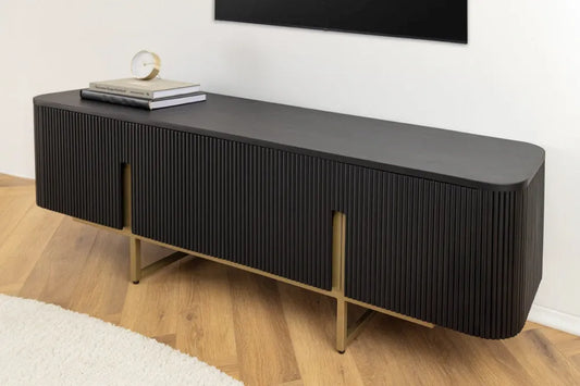 Comoda TV din Lemn de mango Negru si Metal Auriu L160xH50cm GATSBY