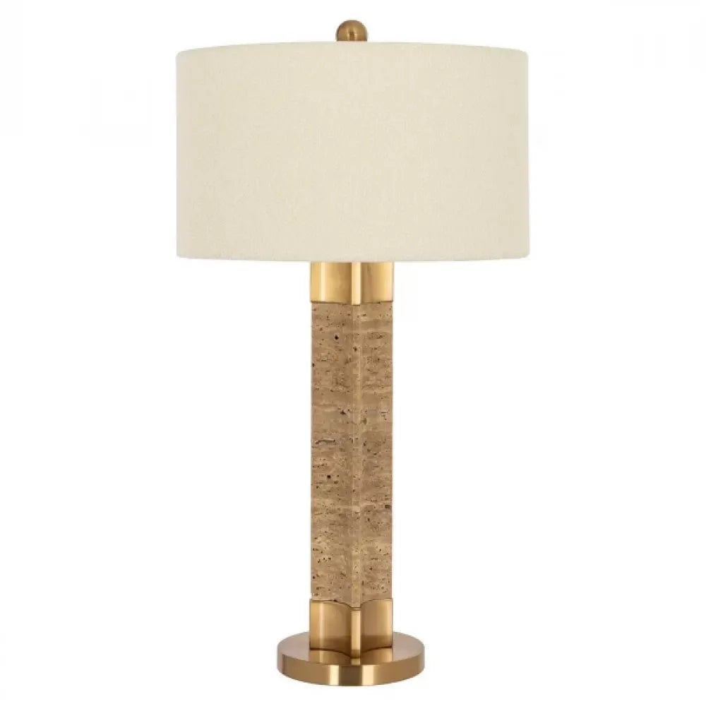 Veioza din Metal/Marmura Auriu/Maro si Textil Alb H79xD42.5cm Aaliyah Richmond Interiors