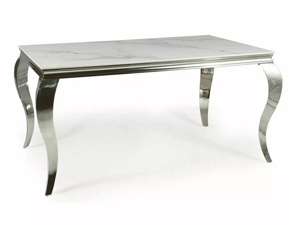 Masa extensibila din Ceramica Alb cu efect de marmura si Metal Argintiu L180xH75cm Prince