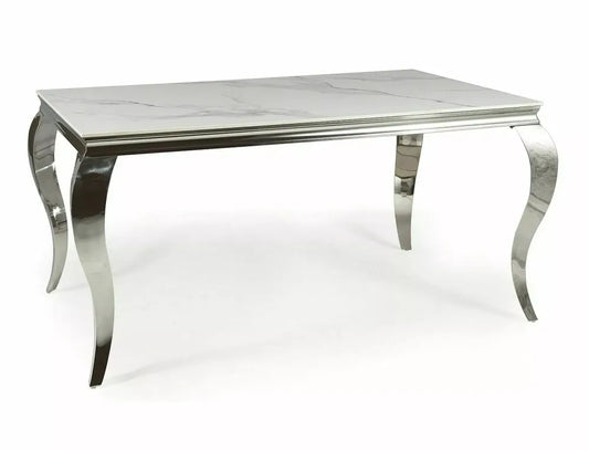 Masa extensibila din Ceramica Alb cu efect de marmura si Metal Argintiu L180xH75cm Prince