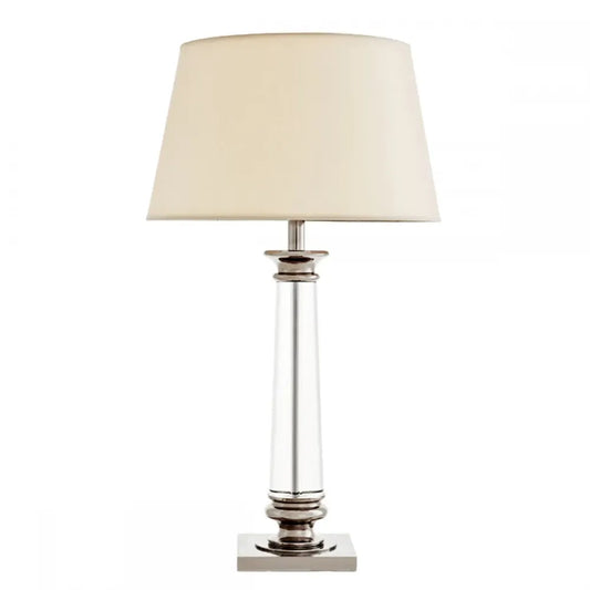 Veioza din Metal/Cristal Argintiu/Transparent si Textil Alb H74xD43cm Dylan Eichholtz