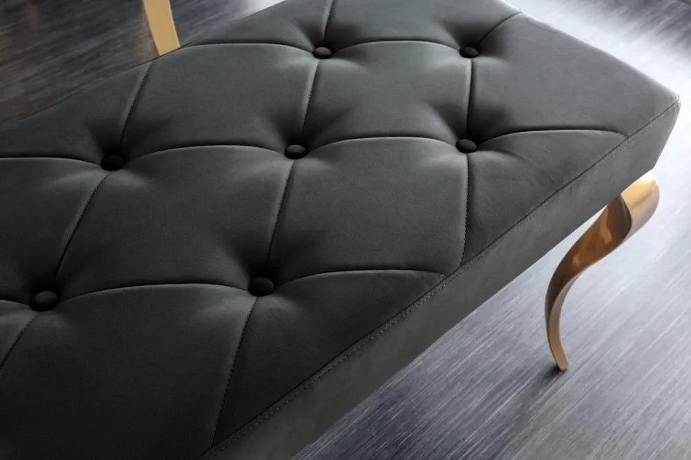Bancheta din Otel inoxidabil Auriu si Catifea Negru H50xL172cm Modern Barock