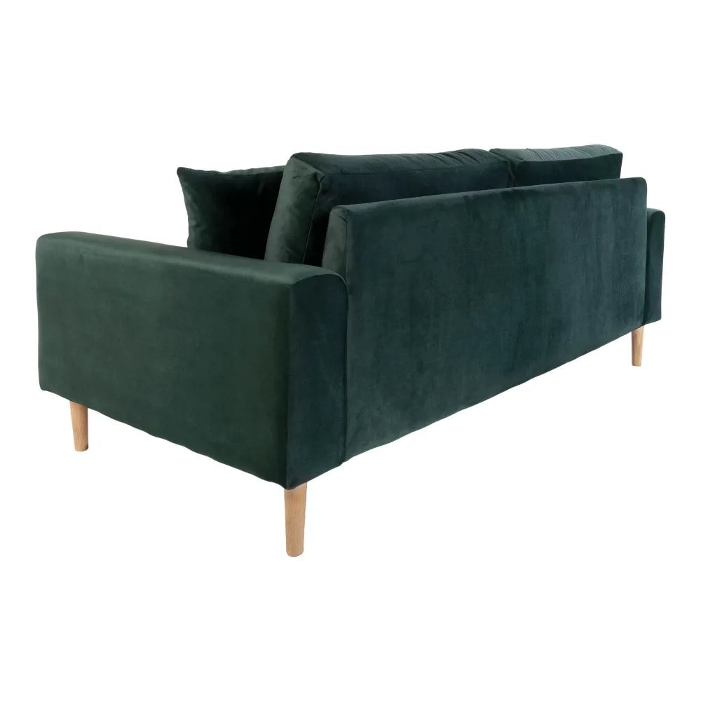 Canapea de 2 locuri cu picioare din lemn de fag maro tapitata cu Catifea Verde L180xH76cm Lido