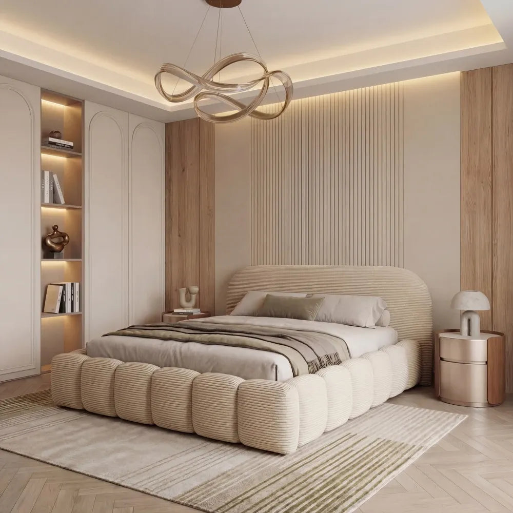 Pat tapitat cu material raiat Crem 160 x 200 Orlando slim
