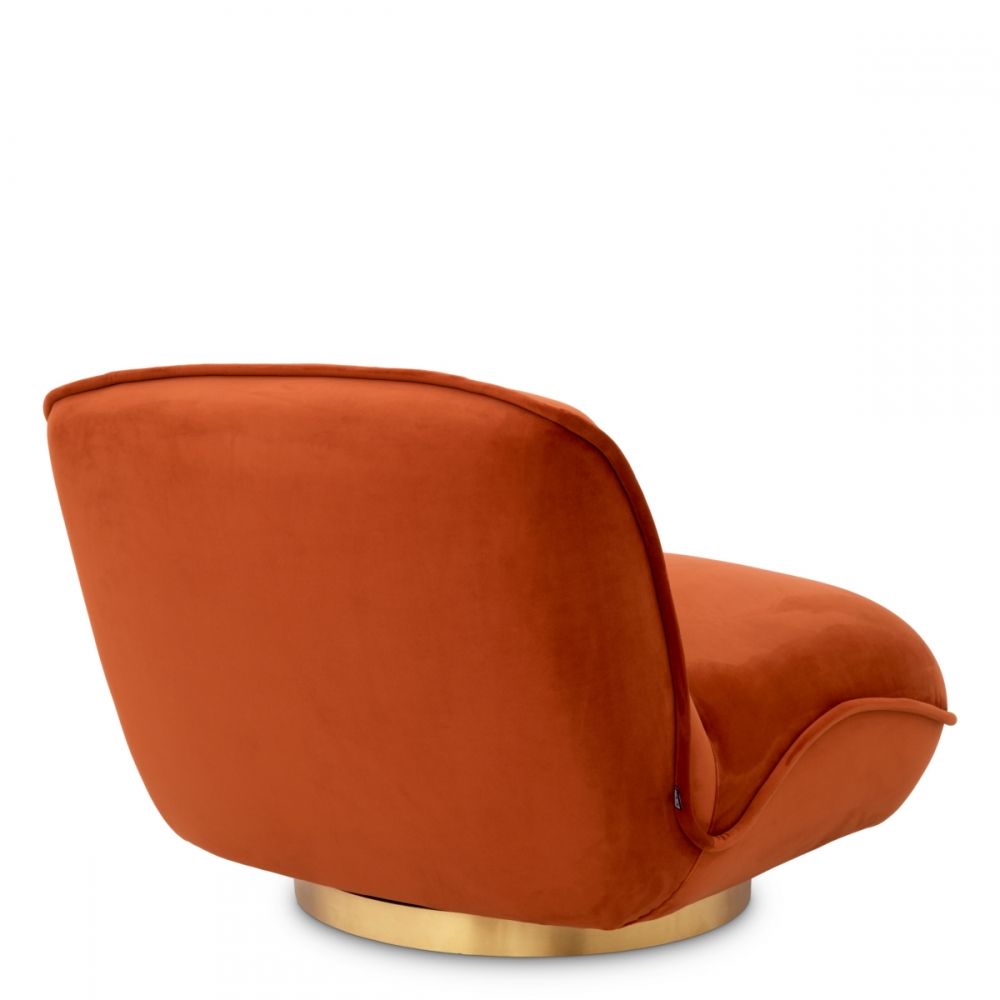Fotoliu Relax Eichholtz tapitat cu Catifea Portocaliu cu baza din Otel inoxidabil Auriu H71xL85.5xA105cm