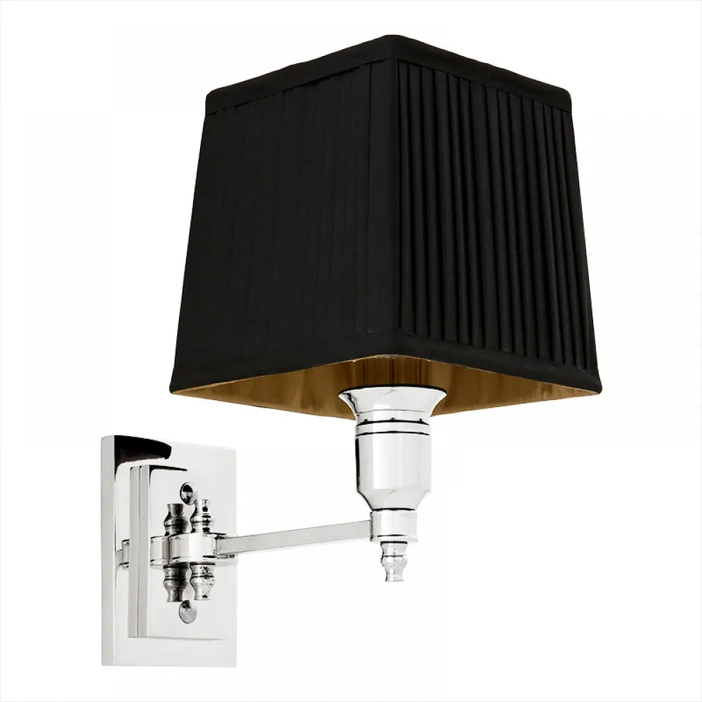 Aplica de perete din Metal Argintiu si Stofa Negru H27xL14cm Lexington Single Eichholtz