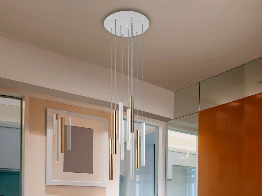 Lustra rotunda cu inaltime reglabila din Metal Alb/Auriu cu LED D42xH140cm Varas