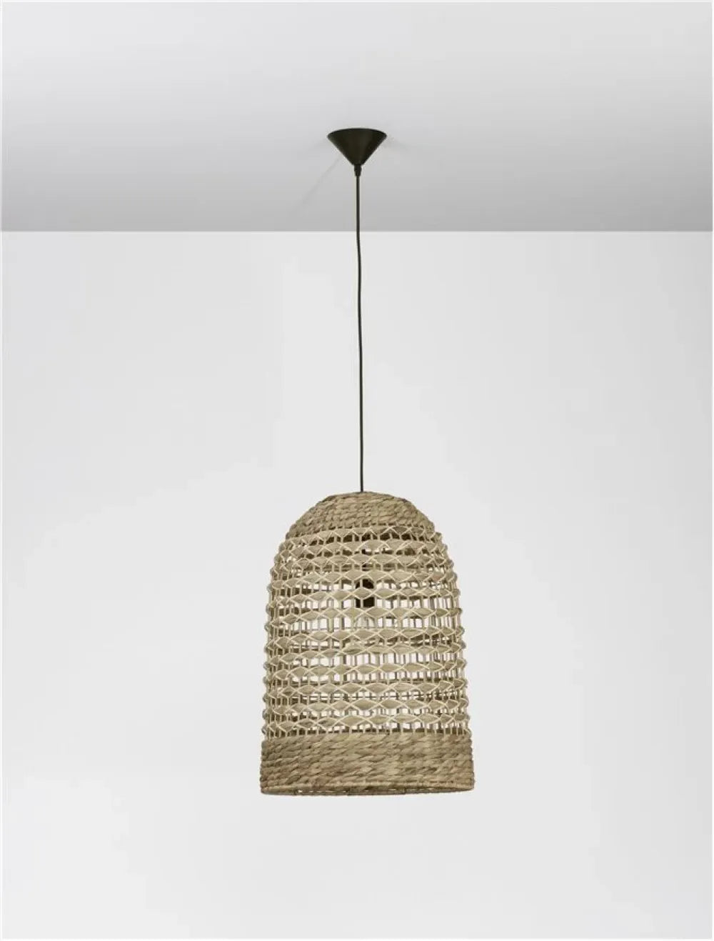 Pendul structura din Metal Negru si abajur din Ratan Bej H205xL42cm IP20 GRIFFIN