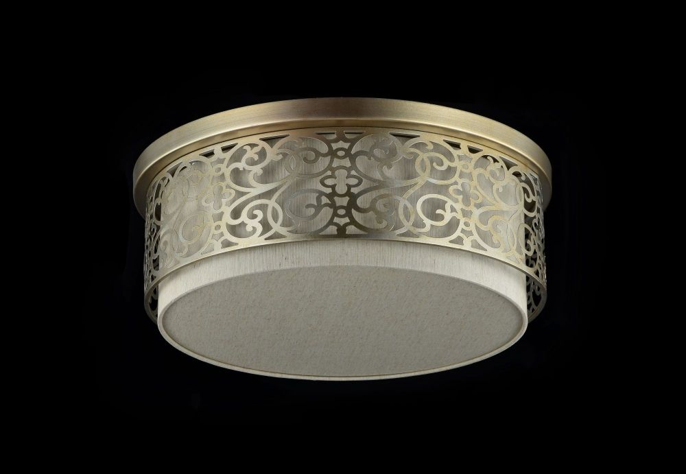 Plafoniera Rotunda din Textil si Metal Bej/Auriu Venera D50xH25cm