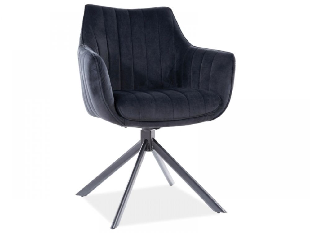 Scaun tapitat cu Catifea Negru cu picioare din Metal Negru H86xL61xA44cm Azalia