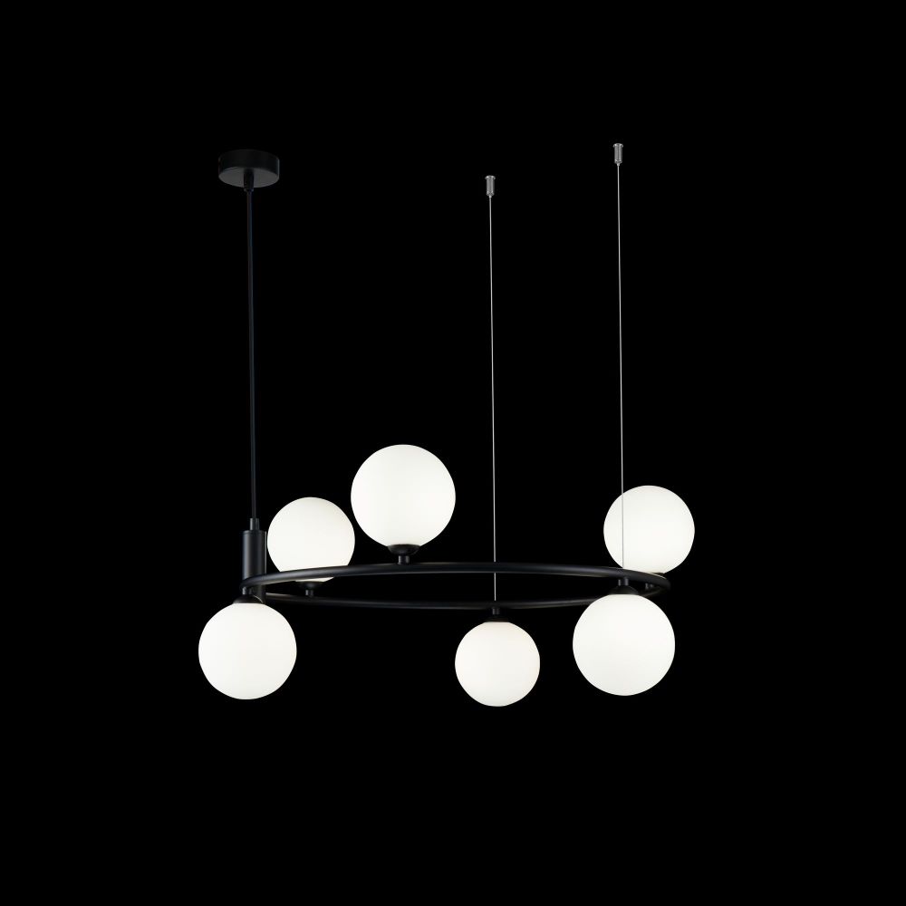 Lustra rotunda cu inaltime reglabila din Sticla Alb cu 6 becuri D58xH184cm Ring
