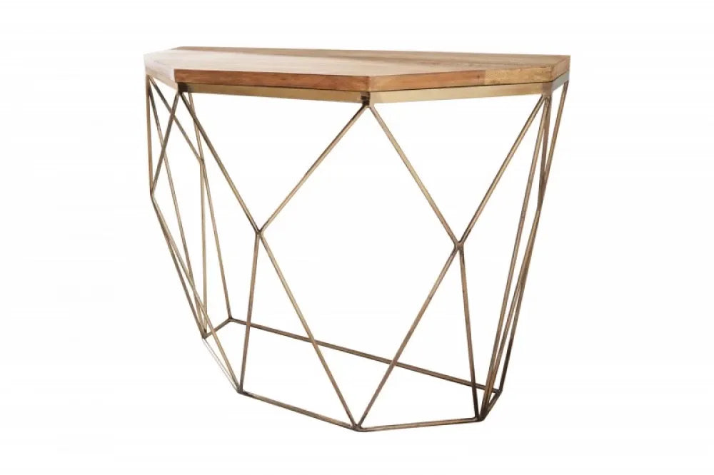 Consola din Lemn de mango Maro si Metal Auriu L90xH75cm Diamond