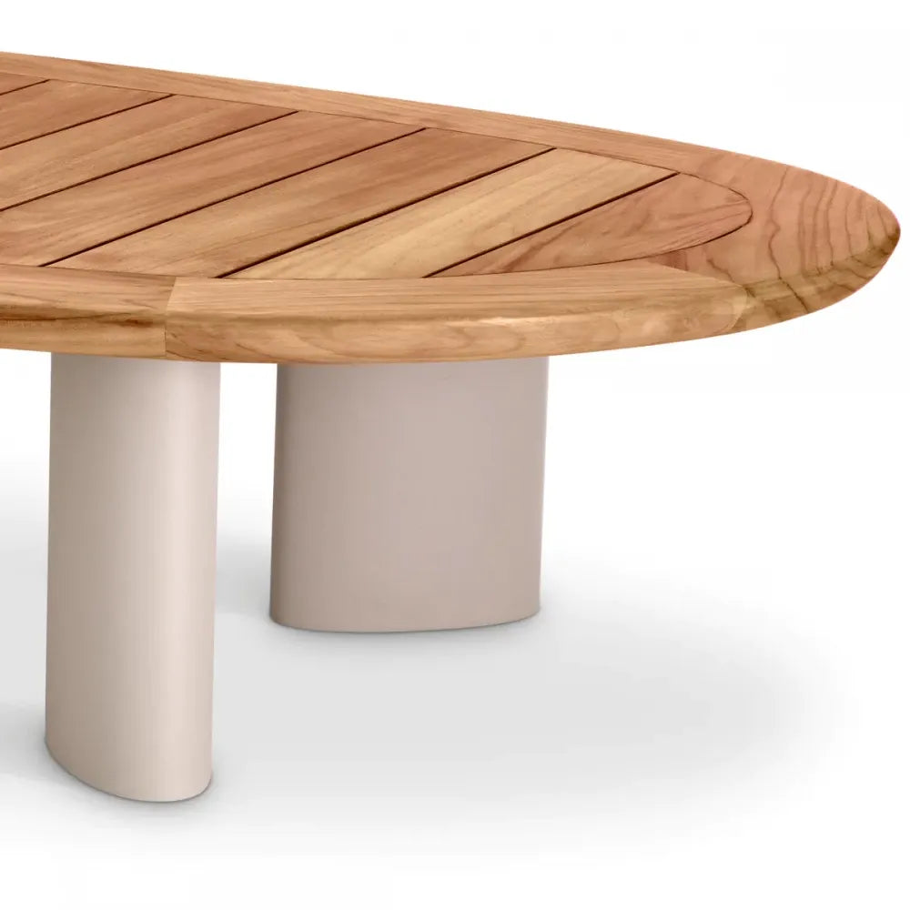 Masuta de cafea pentru exterior din Metal Bej si Lemn de tec Maro H34.5xL170.5cm Free Form Eichholtz