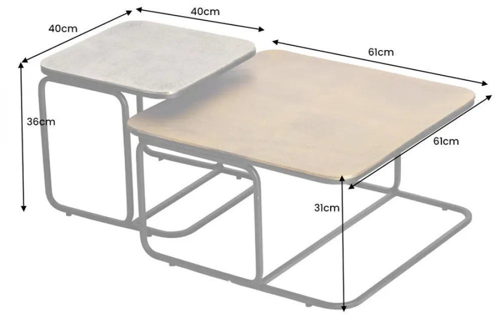 Set 2 masute de cafea din Metal Negru/Auriu/argintiu L61xH31cm Abstract