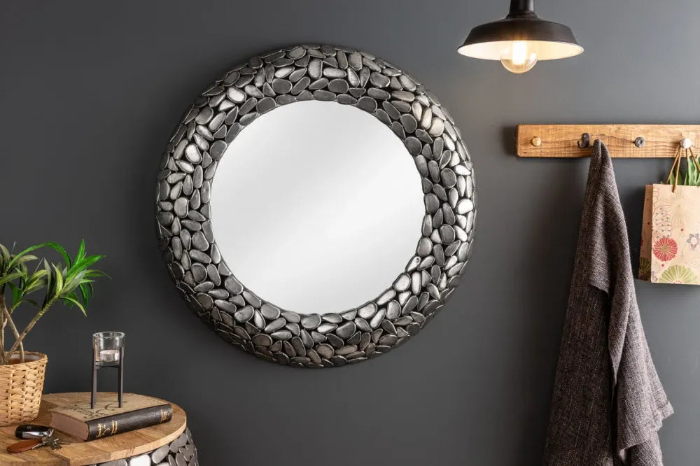 Oglinda cu rama din Metal Argintiu D82cm Stone Mosaic