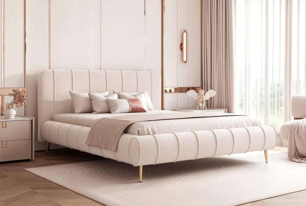 Pat 140 x 200 tapitat cu Catifea Dream velvet Crem Linea
