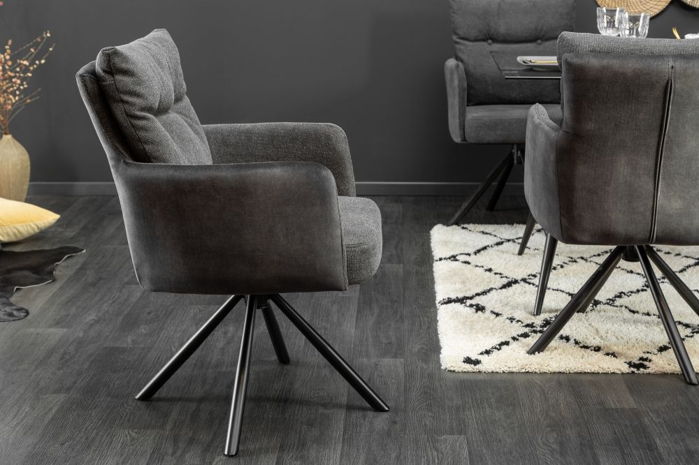 Scaun rotativ tapitat cu Stofa Gri antracit cu picioare din Metal Negru H90xL58xA68cm Big George