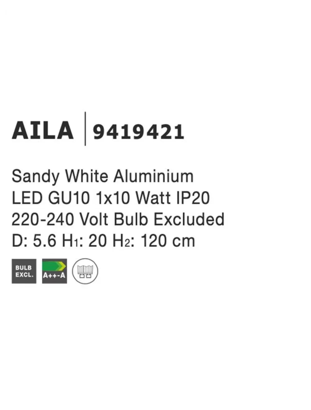 Pendul din Aluminiu Alb H120xL5.6cm IP20 AILA