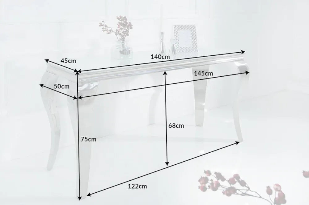 Consola din Sticla securizata Alb si Metal Argintiu L140xH75cm MODERN BAROCK
