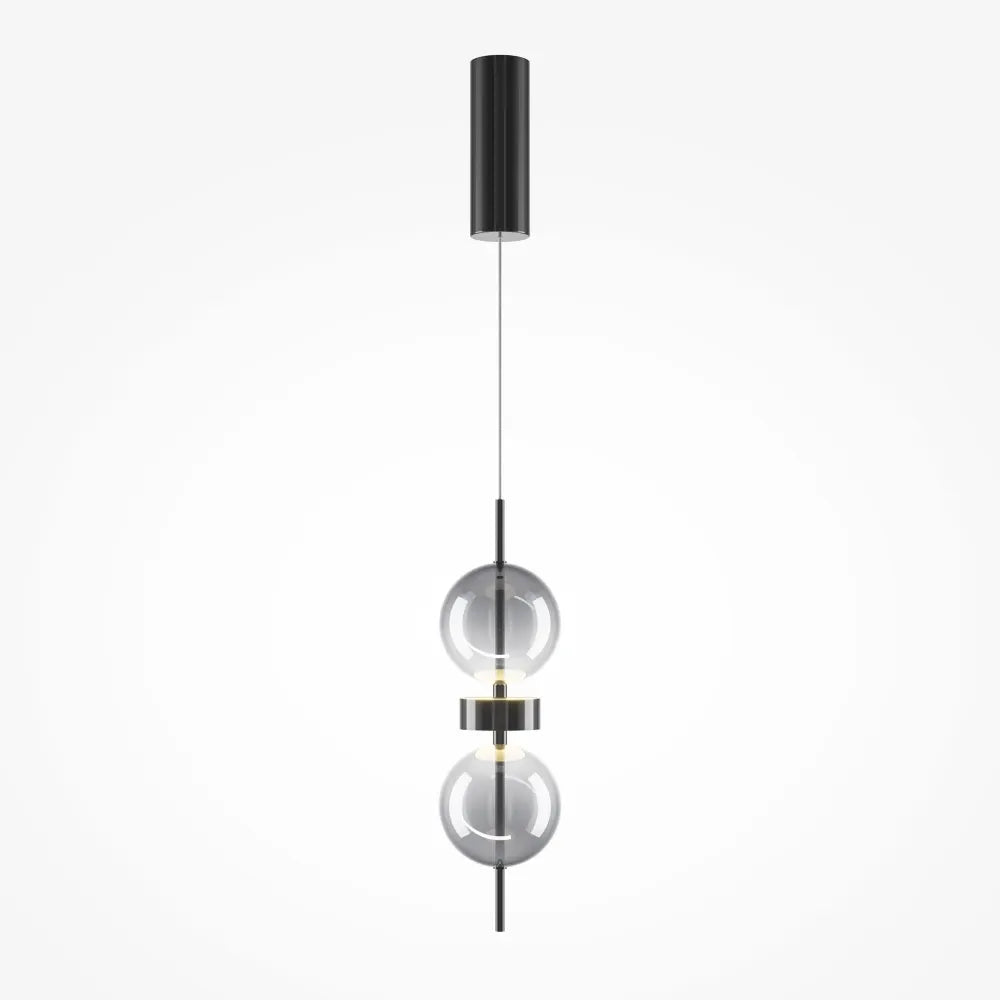 Pendul din Metal Negru si Sticla Fumuriu H359.5xD12cm Double Moon